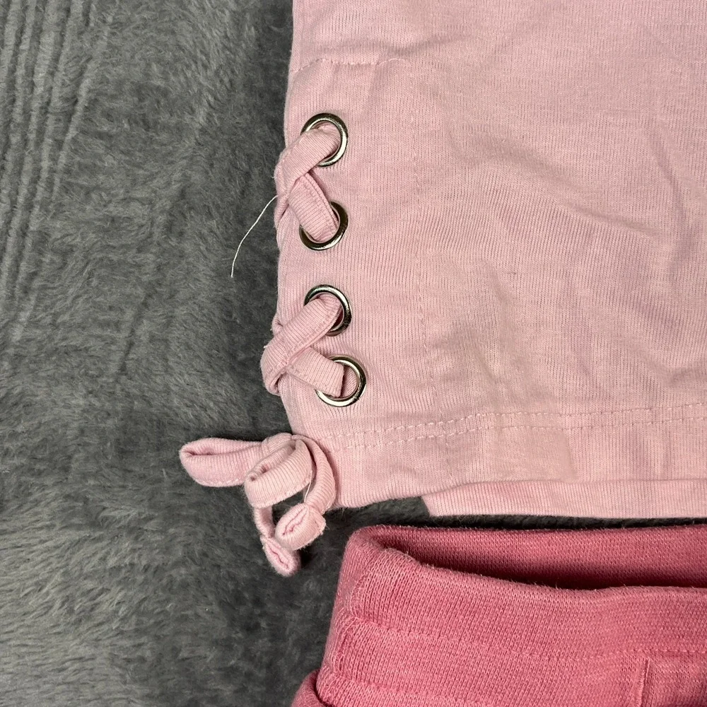 DKNY & Childrens Place Girls 4T Outfit Lot 3pc Pink Fleece Pants Tee Navy Dress